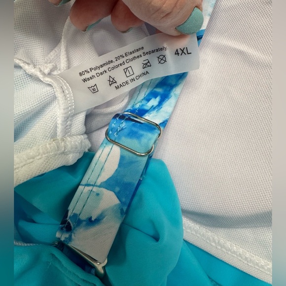 Blue Tropical Layered Women's Swim Tankini Plus Size - Picture 7 of 7